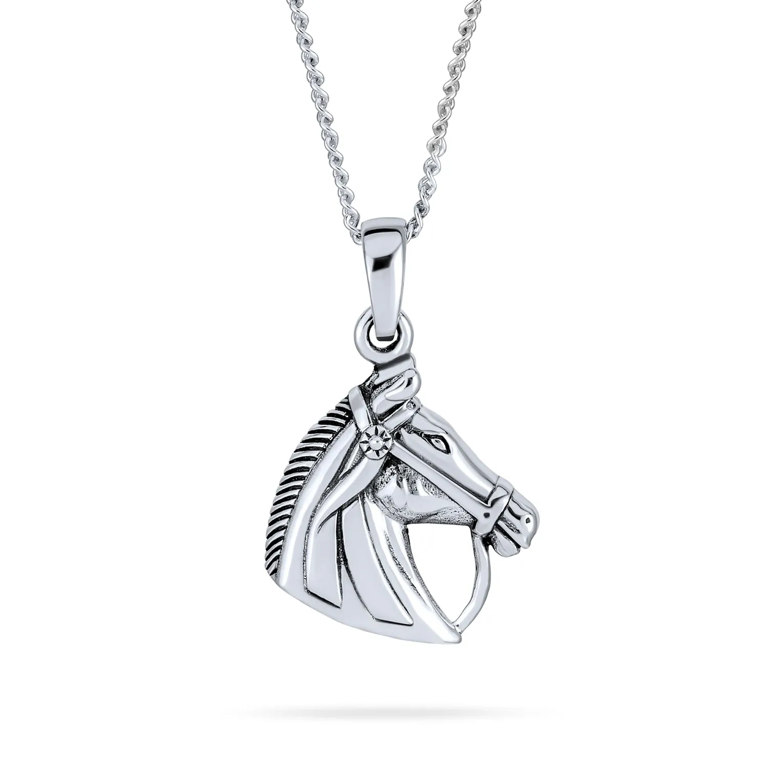 Cowgirl Equestrian Horse-Head Pendant Necklace in Sterling Silver