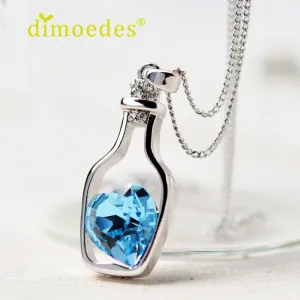 Creative Love Drift Bottles Blue Heart Crystal Pendant Necklace