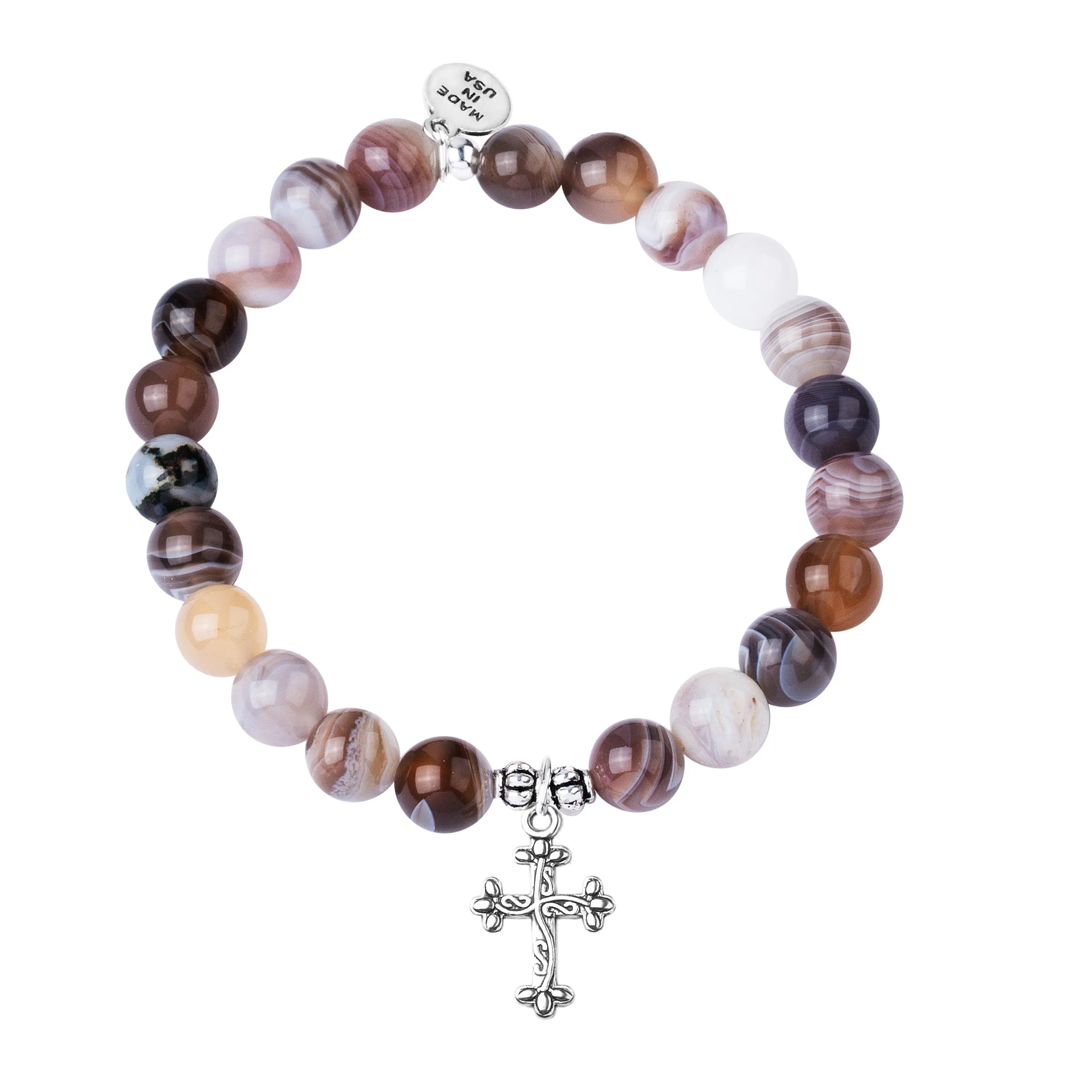 Cross | Stone Beaded Charm Bracelet | Botswana