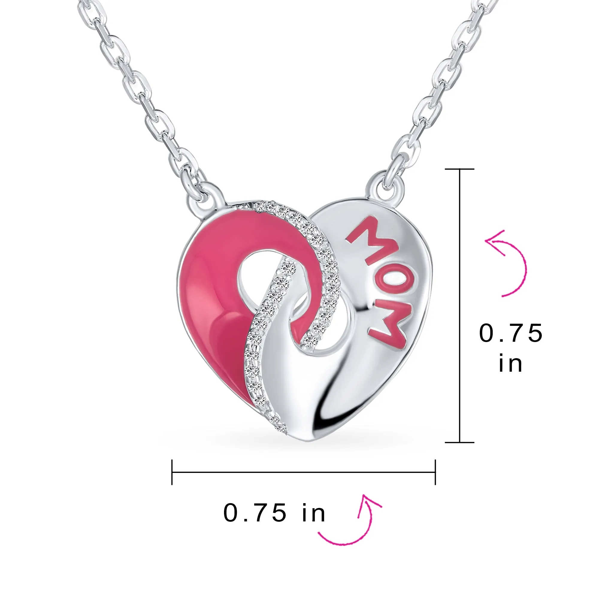 Crystal Accent 3D Interlocking Heart Pendant Necklace for Mom in Sterling Silver