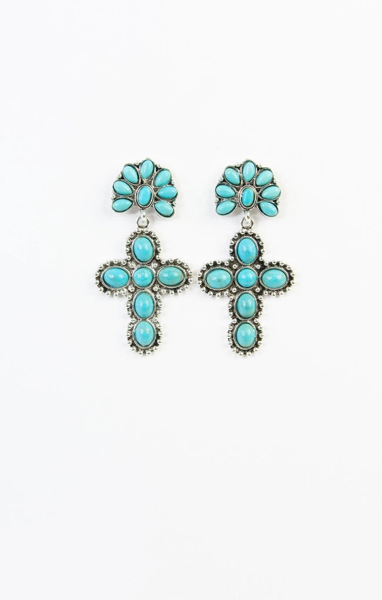 Daisy Western Style Turquoise Cross Earrings