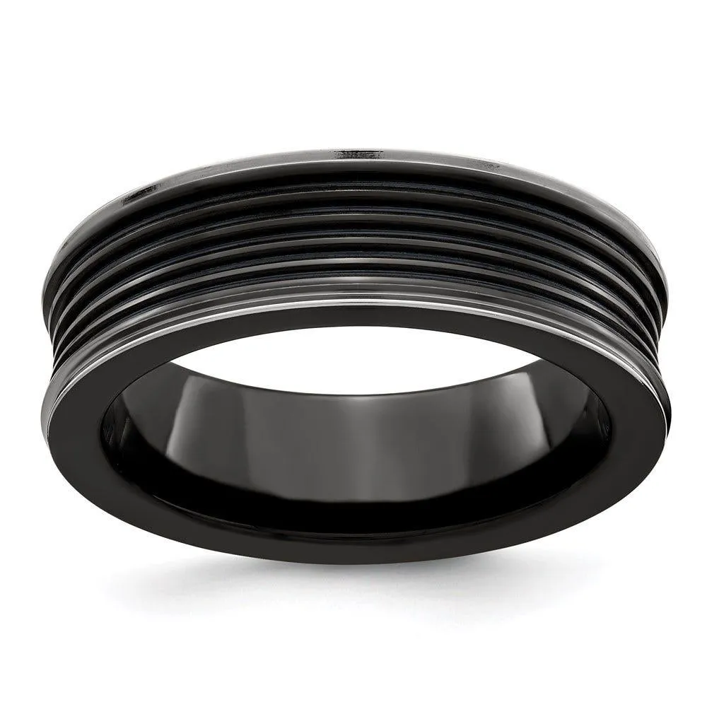 Edward Mirell Black Ti Polished Grooved Concave Ring