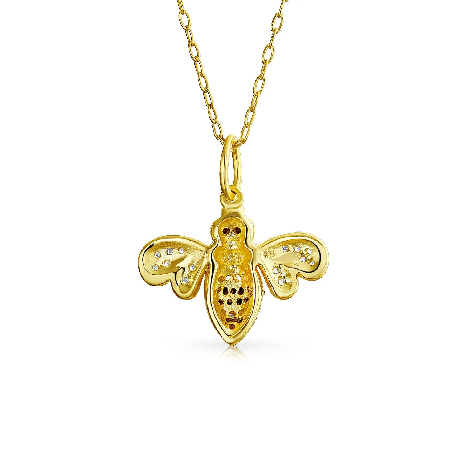 Elegant Queen Bee Pendant Necklace - Black & Gold Zirconia 14K Gold Plated Silver