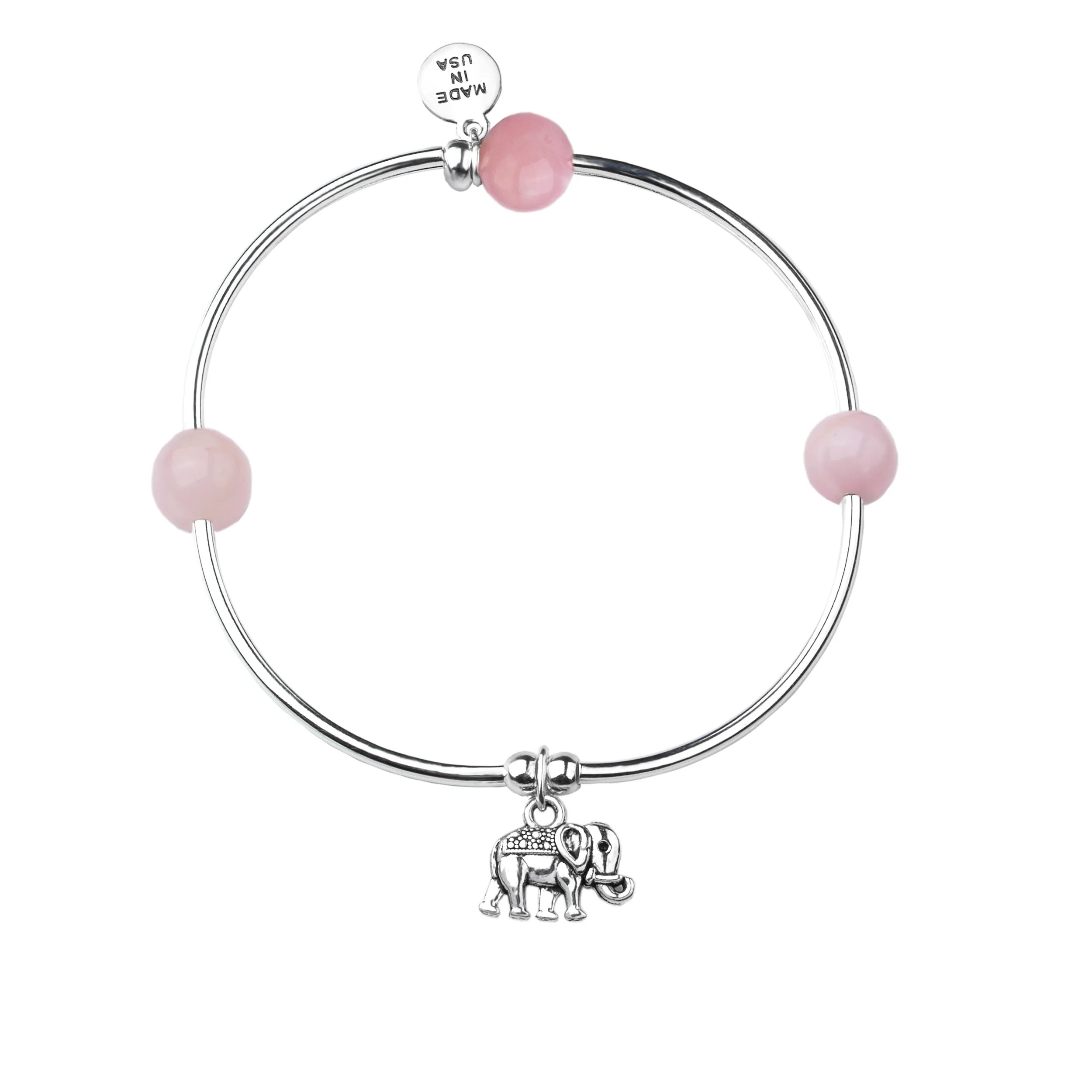 Elephant | Soft Bangle Charm Bracelet | Rose Quartz