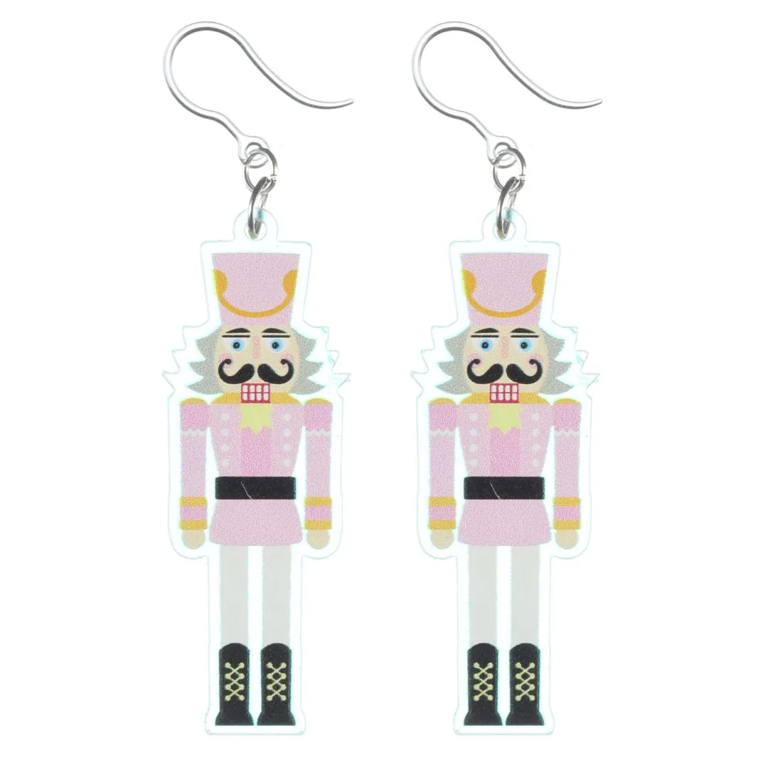 Exaggerated Pink Nutcracker Dangles Hypoallergenic Earrings for Sensitive Ears Made with Plastic Posts