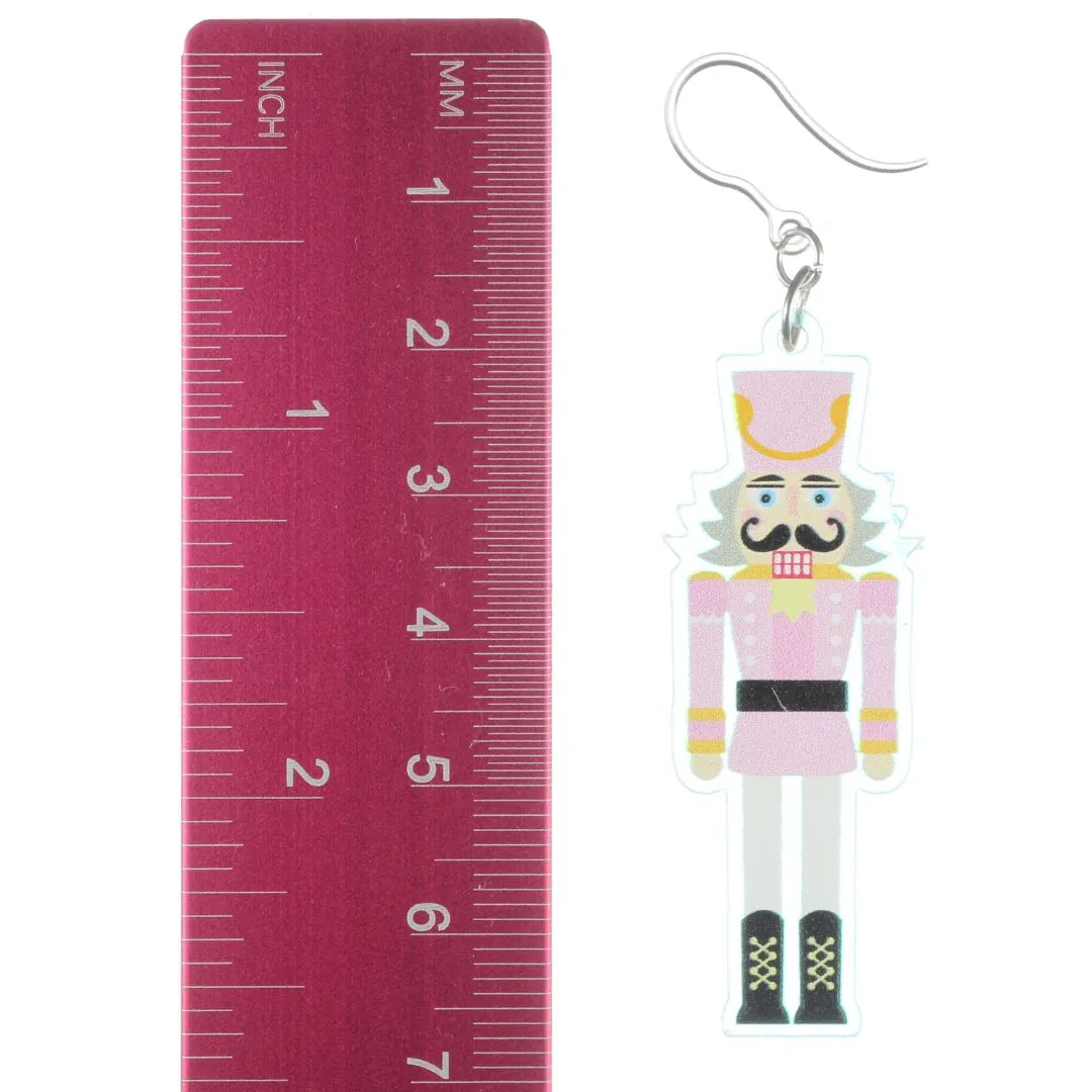 Exaggerated Pink Nutcracker Dangles Hypoallergenic Earrings for Sensitive Ears Made with Plastic Posts