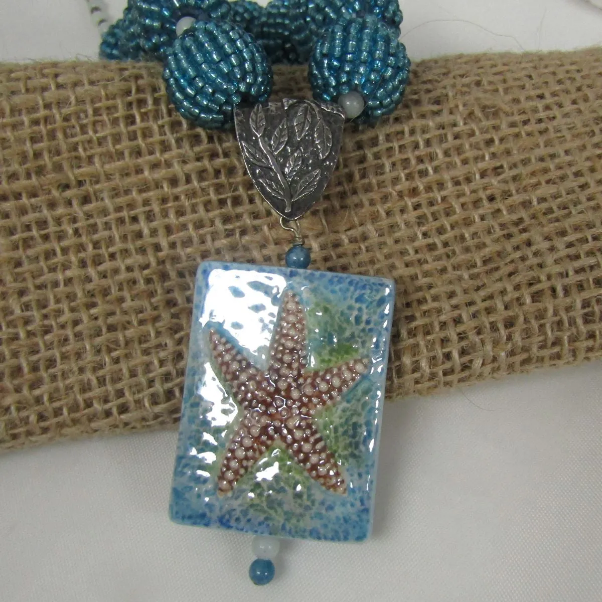 Exquisite Turquoise Blue Handmade Artisan Bead Starfish Necklace