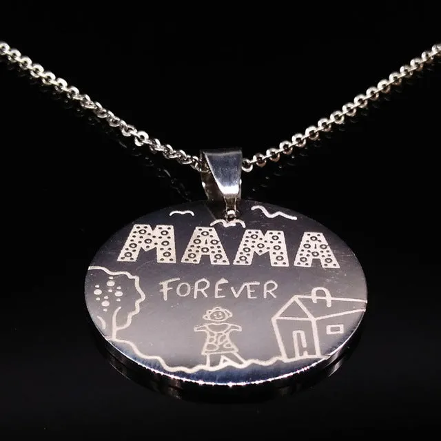 Family Necklaces Stainless Steel Mama Forever Boy Girl Pendants Necklace Jewelry Women Kids Family Member Christmas Gift N2407