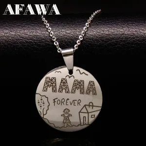 Family Necklaces Stainless Steel Mama Forever Boy Girl Pendants Necklace Jewelry Women Kids Family Member Christmas Gift N2407