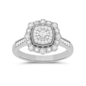 Fancy Surround Cushion Shaped Ring With 0.15ct of Diamonds in Sterling Silver