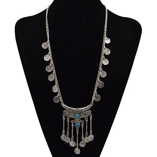 Fashion Bohemian Tassels Long Necklace choker Statement Gypsy Ethnic Tribal Turkish Coin Pendant Chain Gem Maxi Necklaces