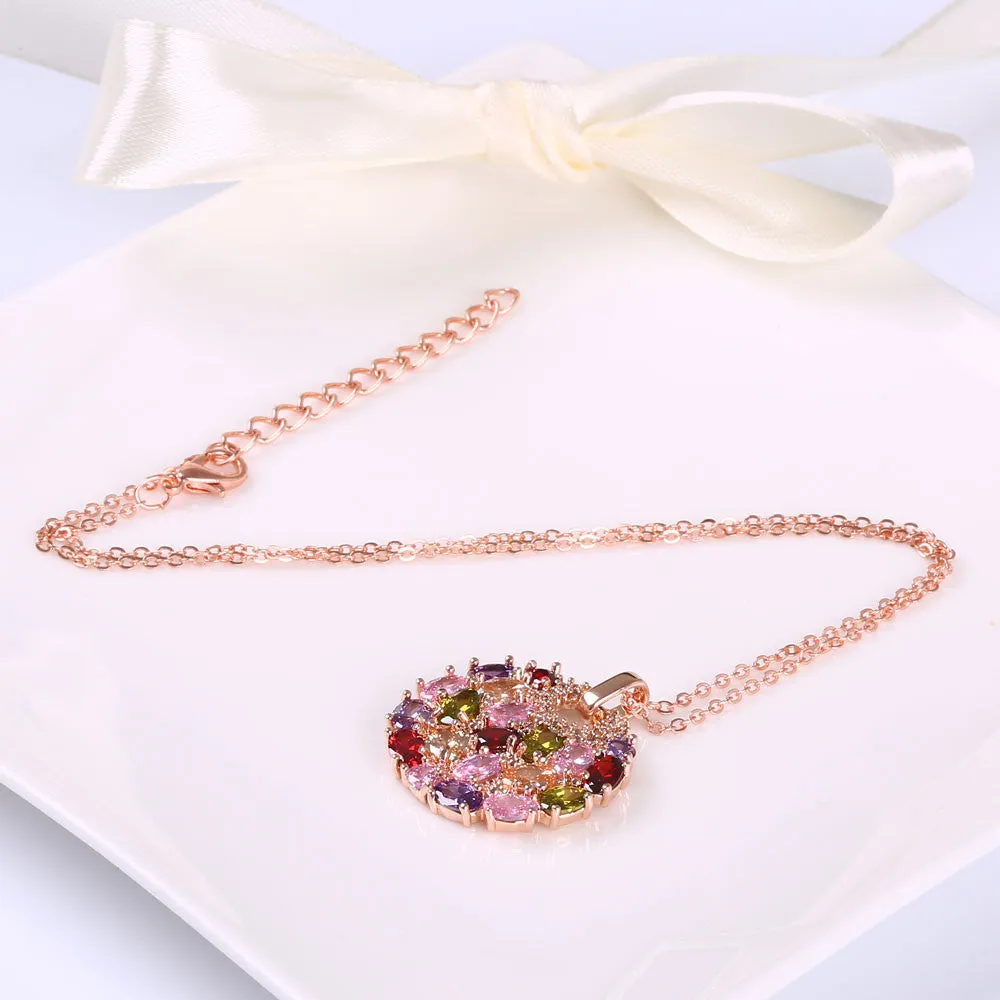 Fashion Women Genuine AAA Cubic Zirconia Stone Wedding Necklace Real Rose Gold Plated Jewelry Accessories for Women Party