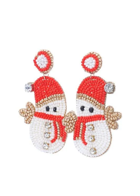 Festive Snowman Beaded Earrings