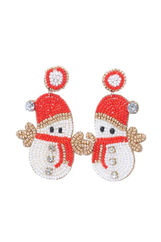 Festive Snowman Beaded Earrings