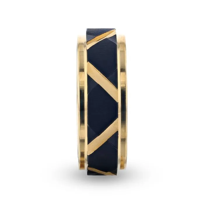 FLEMING | Gold Titanium Ring Matte Black Raised Horizonta