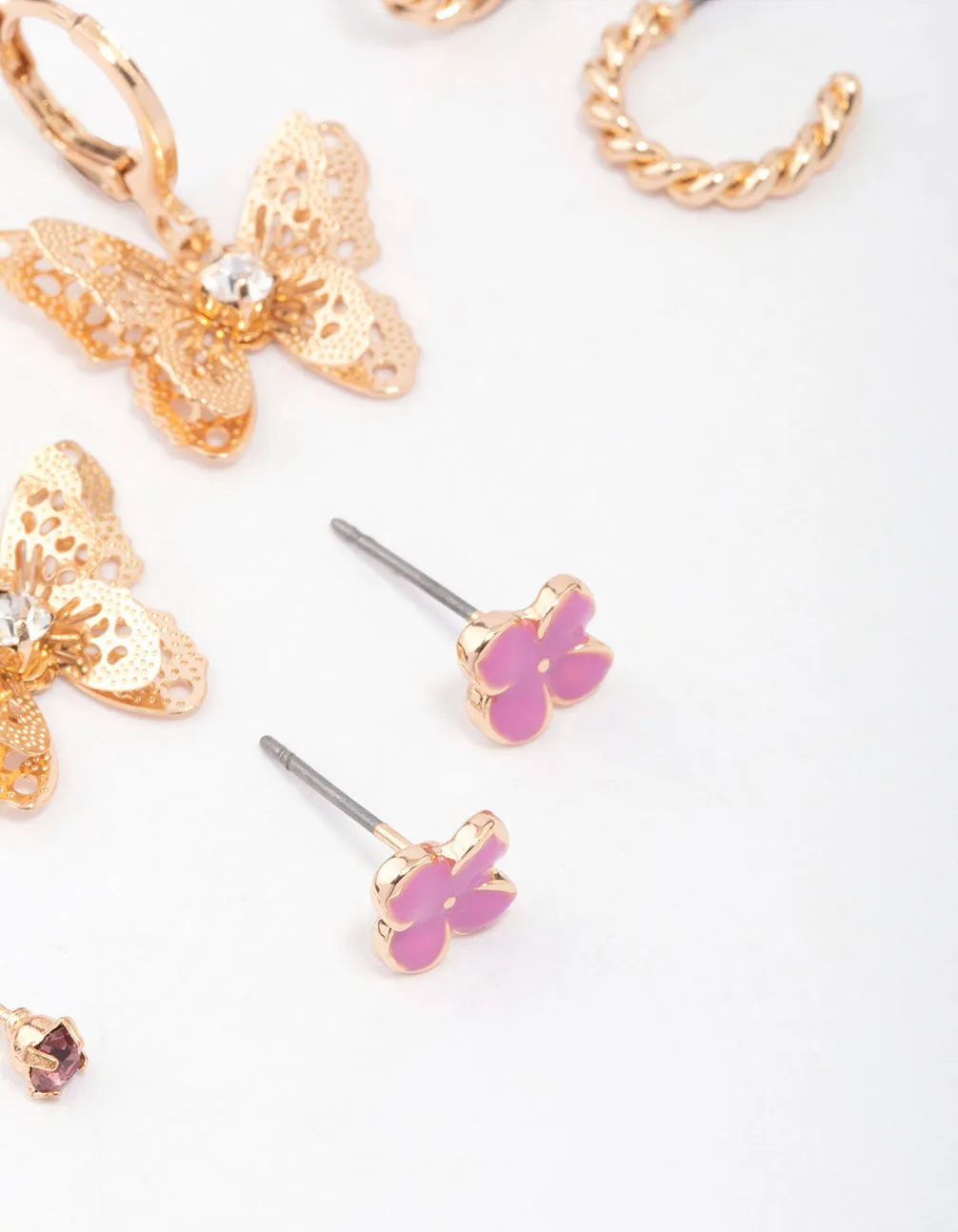 Gold Butterfly Hoop & Stud Earring 4-Pack