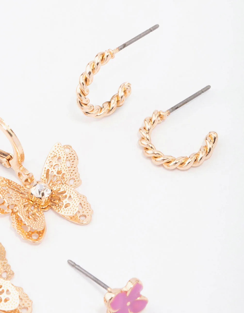 Gold Butterfly Hoop & Stud Earring 4-Pack