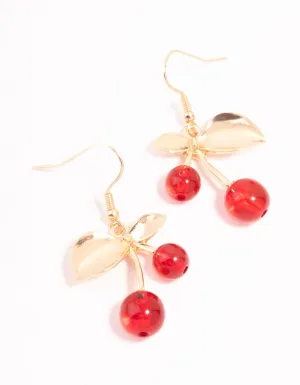 Gold Cherry Drop Earrings