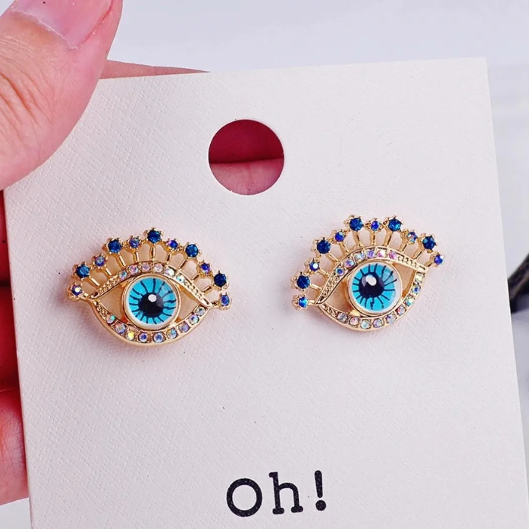 Gold Color Evil Eyes Stud Earrings