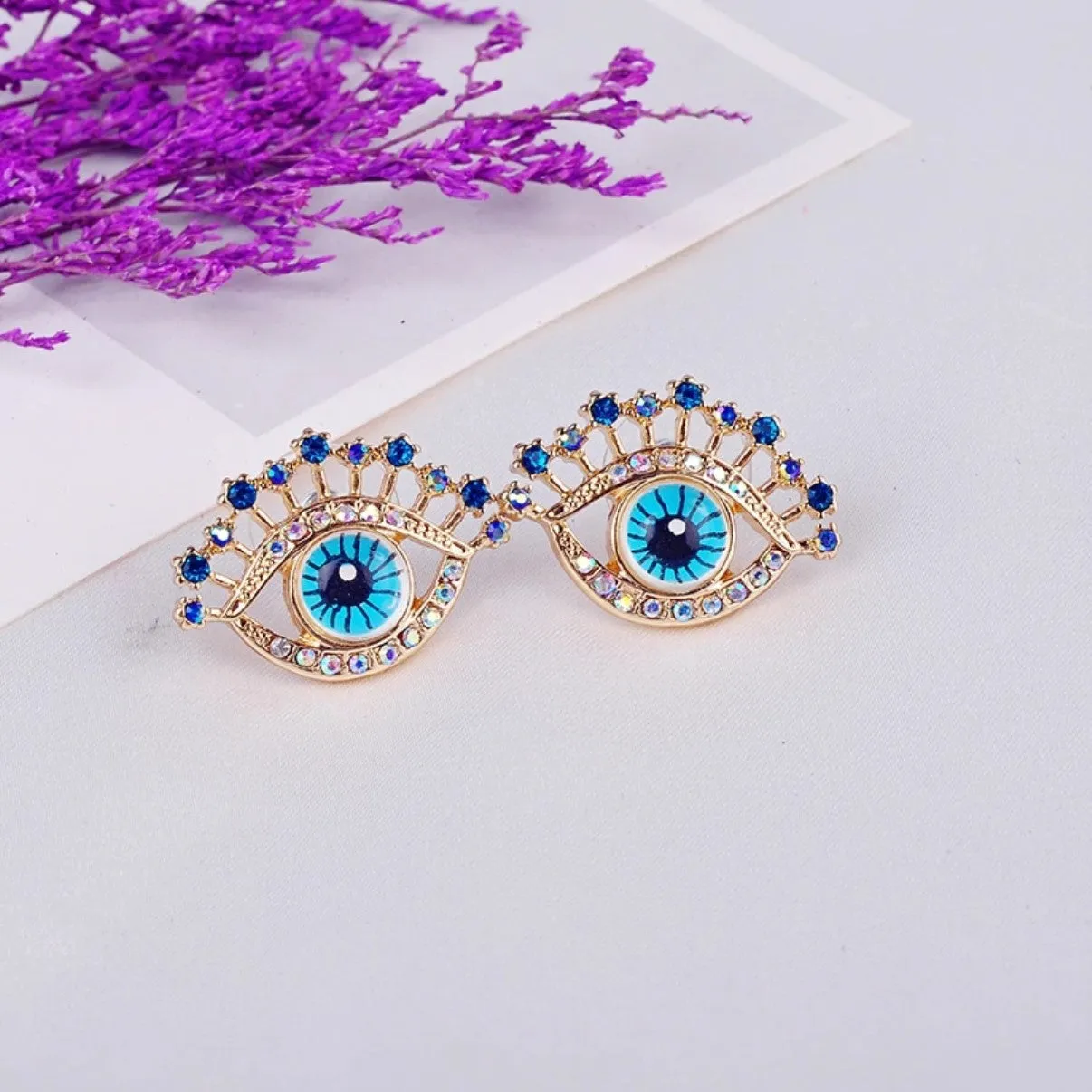 Gold Color Evil Eyes Stud Earrings