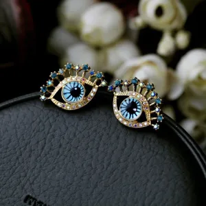 Gold Color Evil Eyes Stud Earrings