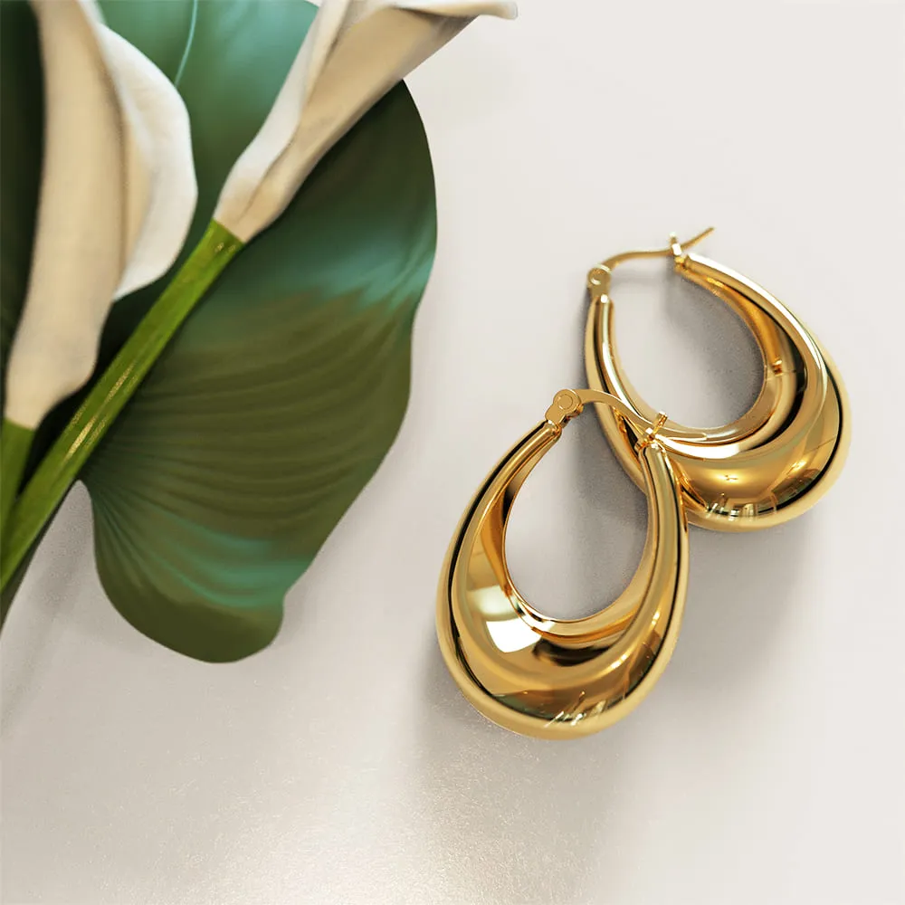 Gold Eve Puffed Hoop Earrings - Large