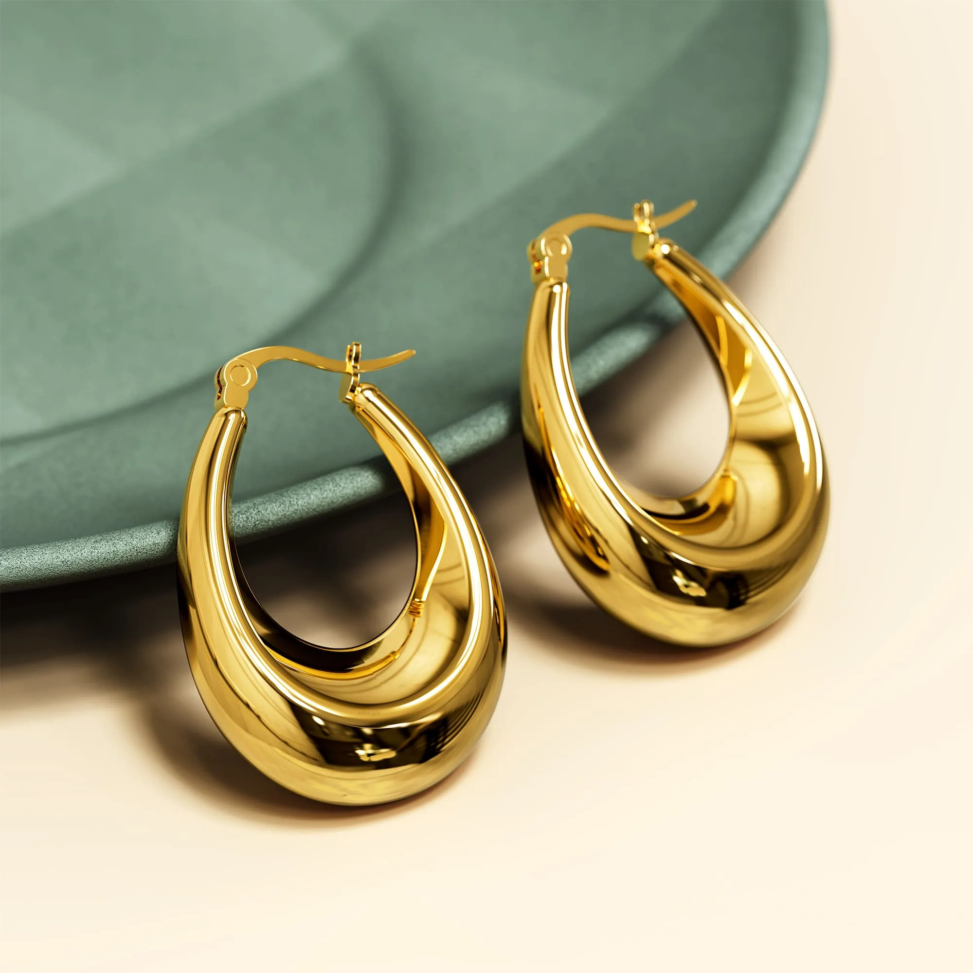 Gold Eve Puffed Hoop Earrings - Large