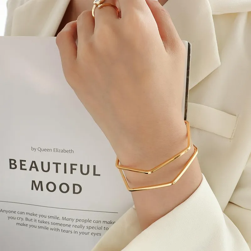 Gold Hexagon Cuff Bangle