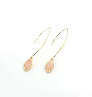 Gold-Plated Long Dangle Earrings with Rose Quartz Charm  jlt11704