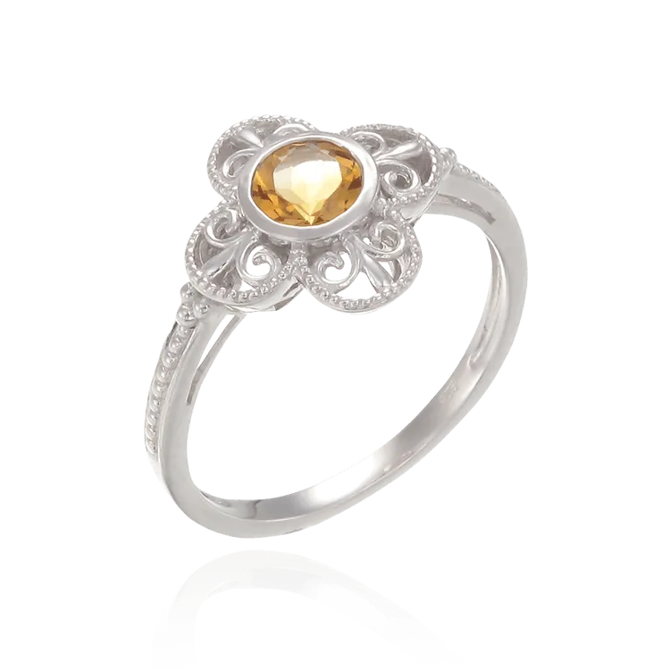 Graceful Luscious Natural Citrine Bezel Set Ring