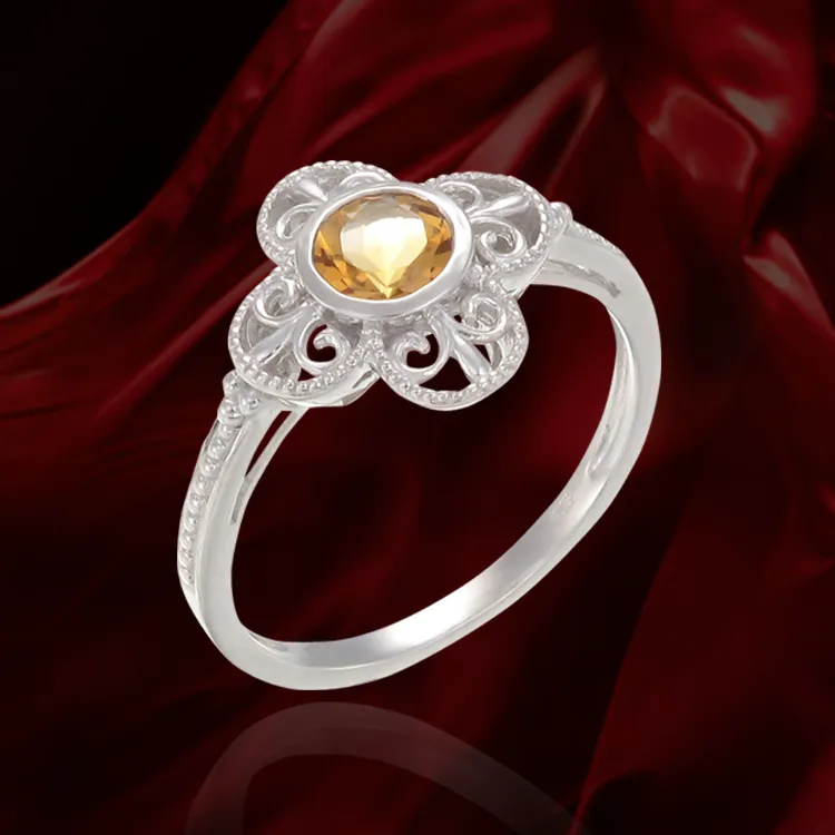 Graceful Luscious Natural Citrine Bezel Set Ring