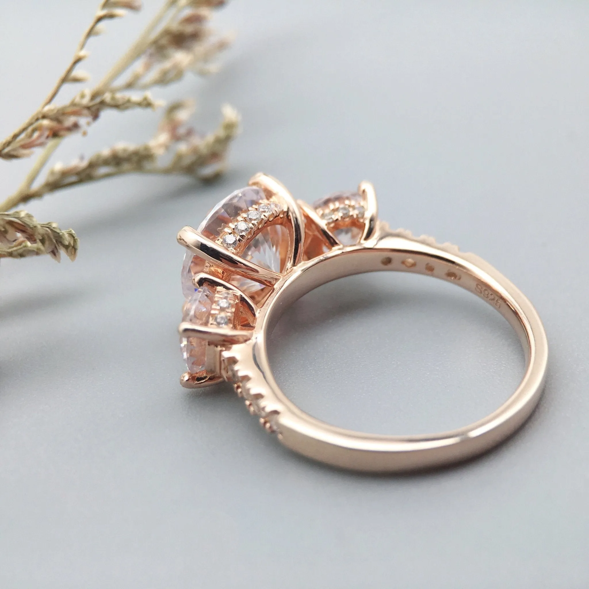 Handmade 2 CT Rose Gold 4 Prong Round Cut 925 Sterling Silver Ring