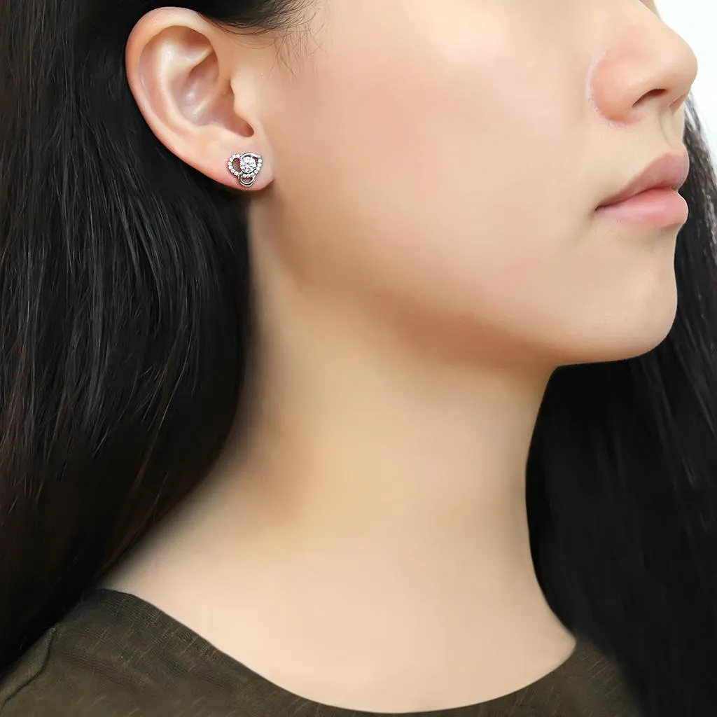 High polished (no plating) Stainless Steel Earrings with AAA Grade CZ in Clear for Women Clear Stone Color Style DA078