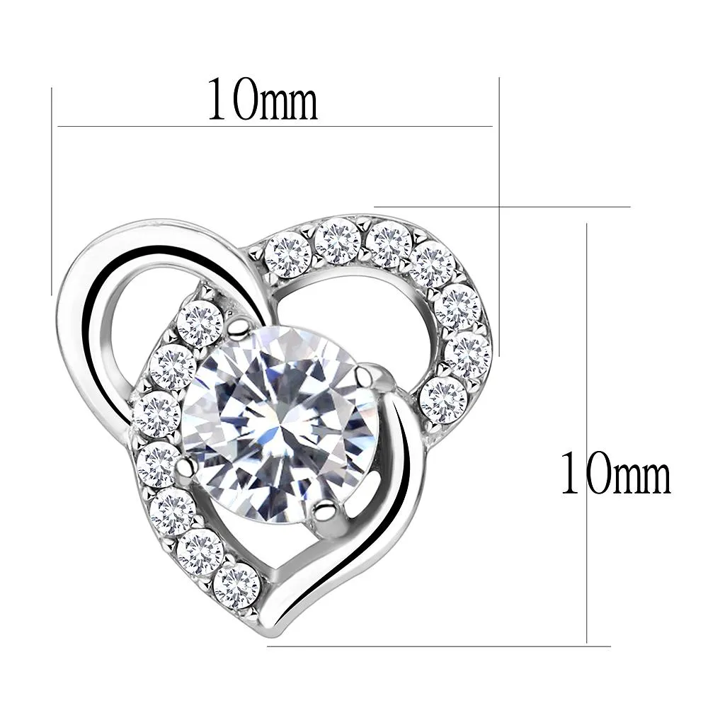 High polished (no plating) Stainless Steel Earrings with AAA Grade CZ in Clear for Women Clear Stone Color Style DA078