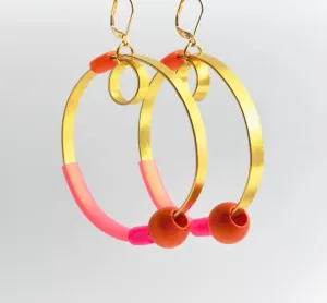 Hoop Earrings with Pink and Orange by Michelle Miller