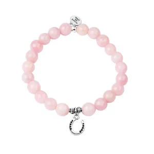 Horseshoe | Stone Beaded Charm Bracelet | Rose Quartz