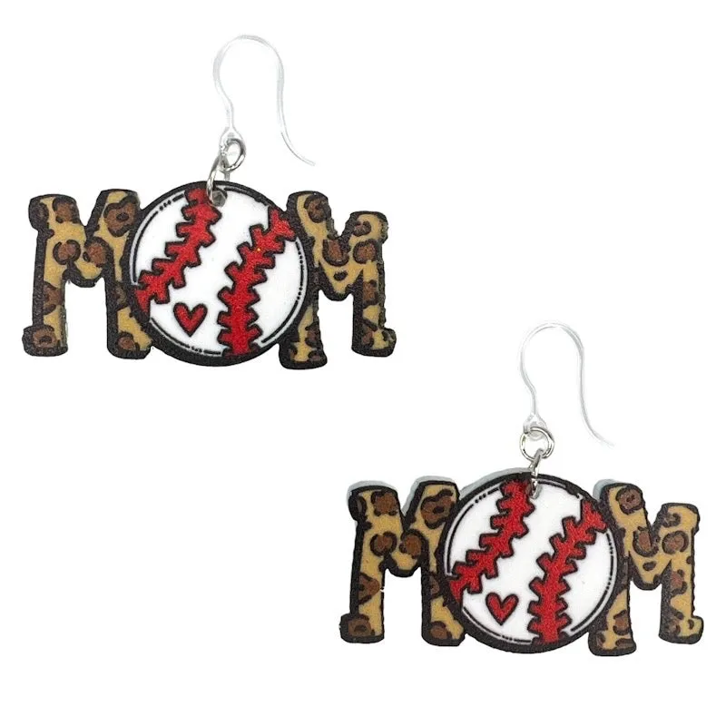 Leopard Sports Mom Dangles Hypoallergenic Earrings for Sensitive Ears Made with Plastic Posts