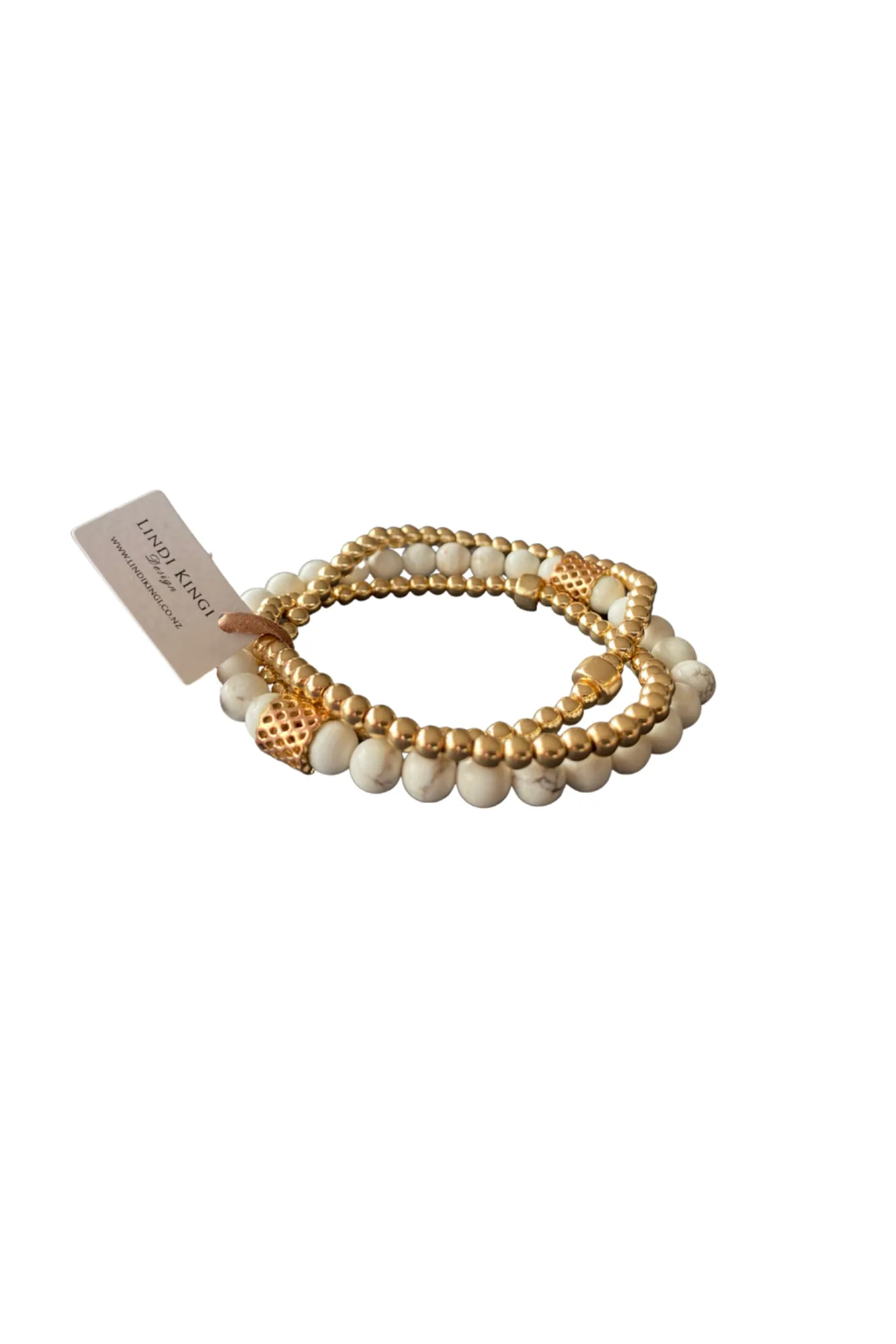 Lindi Kingi Beaded Bracelet Cream & Gold Howlite