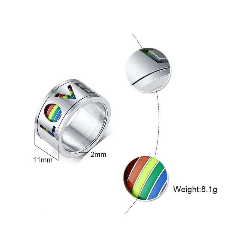 LOVE Pride colors Spinner Ring -Polished Stainless Steel