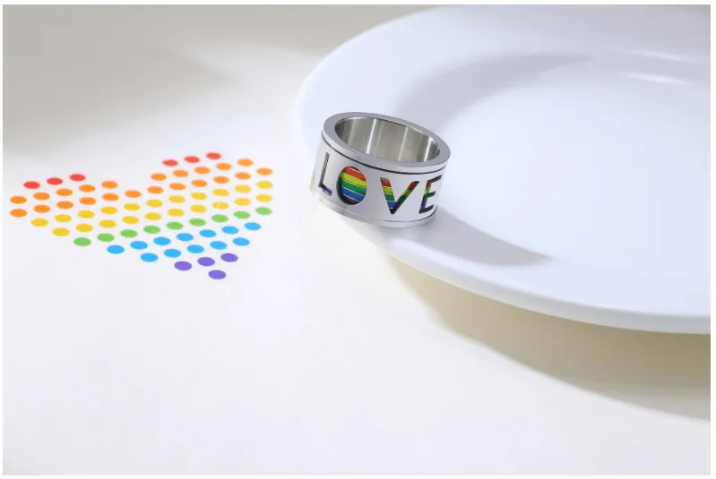 LOVE Pride colors Spinner Ring -Polished Stainless Steel