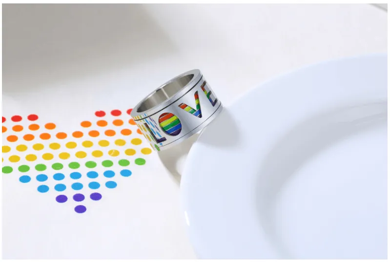 LOVE Pride colors Spinner Ring -Polished Stainless Steel