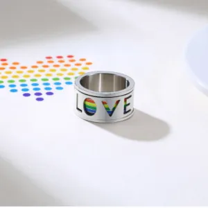 LOVE Pride colors Spinner Ring -Polished Stainless Steel