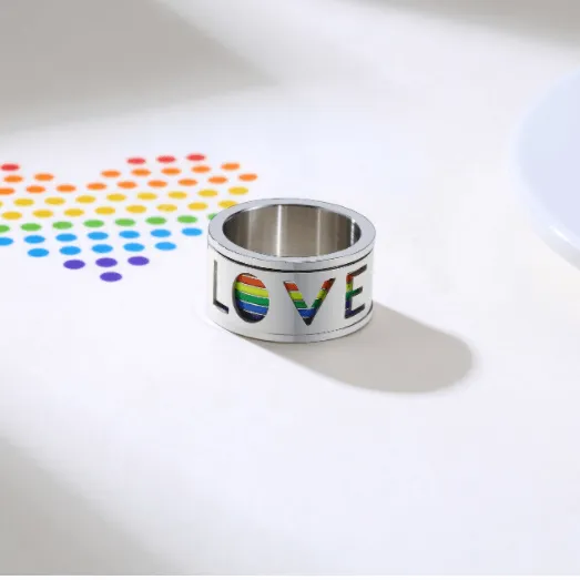 LOVE Pride colors Spinner Ring -Polished Stainless Steel