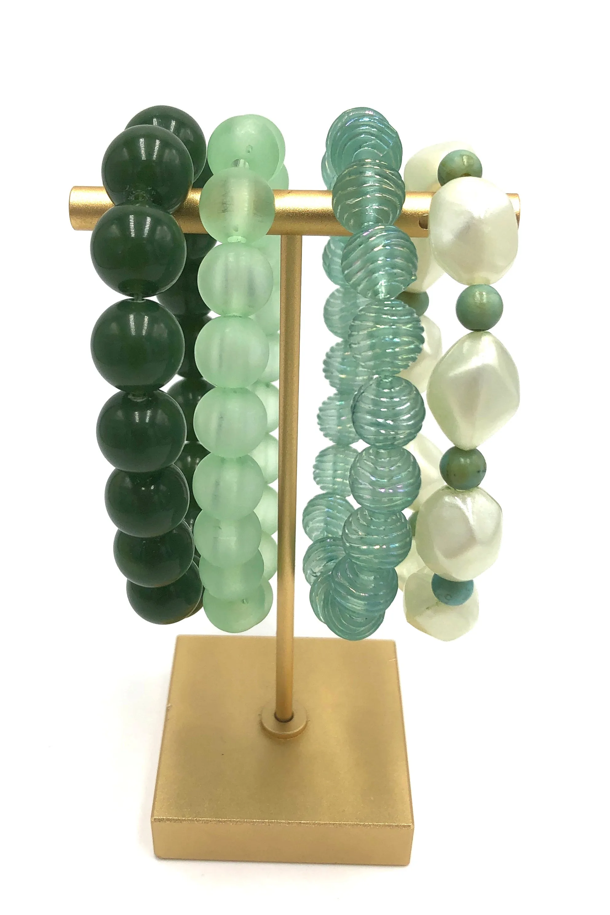 Muted Greens Stack and Stretch Bracelet Set