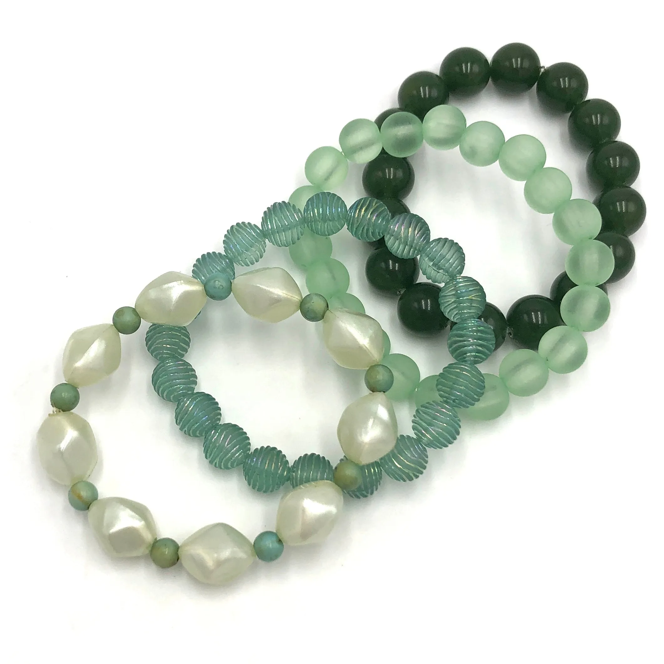 Muted Greens Stack and Stretch Bracelet Set