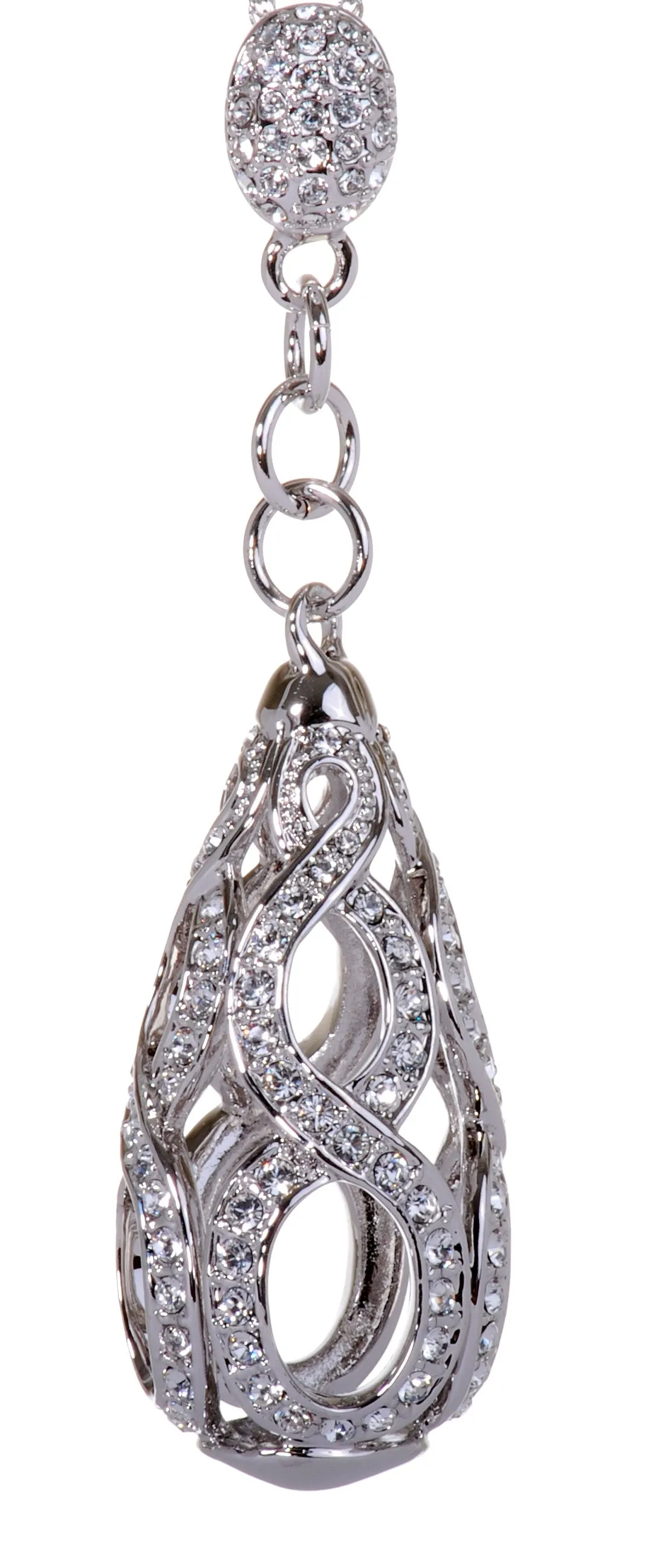 N7146 Rhodium Swarovski Elements Drop Pendant Necklace