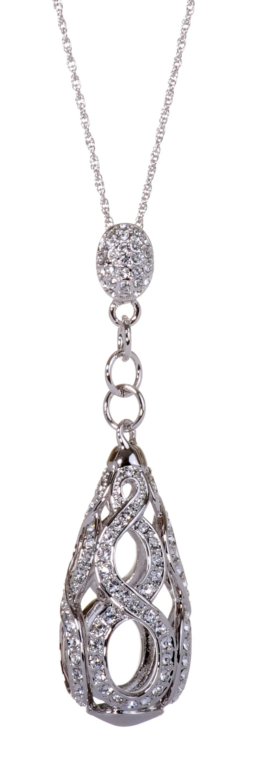 N7146 Rhodium Swarovski Elements Drop Pendant Necklace