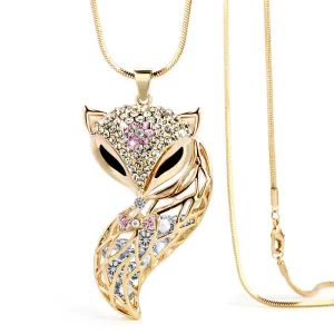 New Arrival Fox Pendant Necklace Trendy Zinc Alloy Animal Snake Chain Long Necklace Rhinestone Necklaces For Women Jewelry