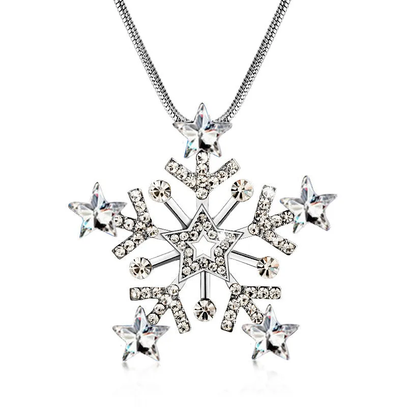 New Arrival Snowflake Necklaces Snake Chain Zinc Alloy Crystal Pendant Long Necklace Fashion Necklaces For Women Jewelry