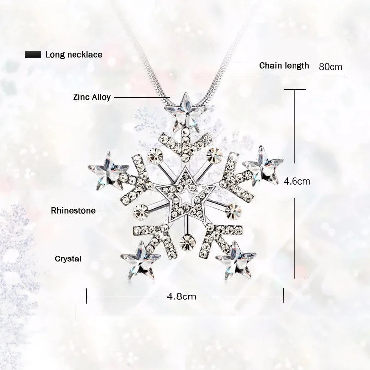 New Arrival Snowflake Necklaces Snake Chain Zinc Alloy Crystal Pendant Long Necklace Fashion Necklaces For Women Jewelry